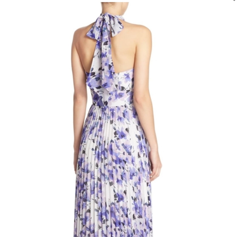 Eliza J Purple Floral Pleated Skirt Halter Maxi Dress Sz 6